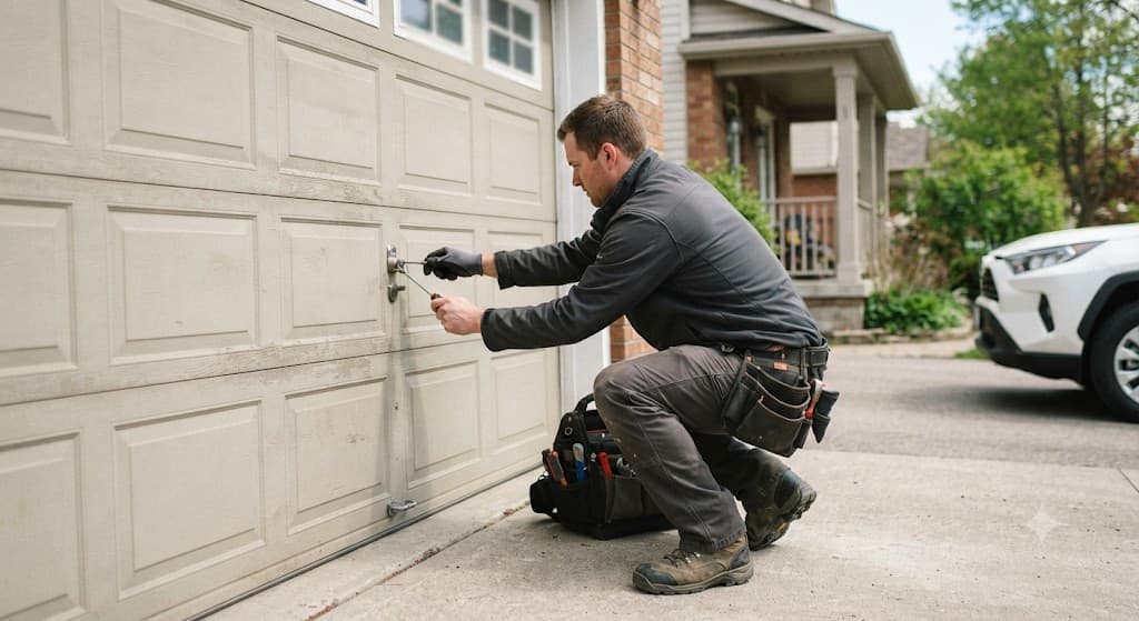 Technician helping a homeowner regain garage access during a lockout in Portland and Salem Metro — Garage Door Lockout